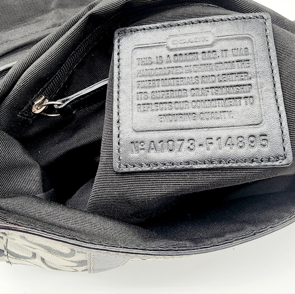 Coach Chelsea Signature Messenger Shoulder Bag Flap Turnlock Black Grey - Picture 11 of 14